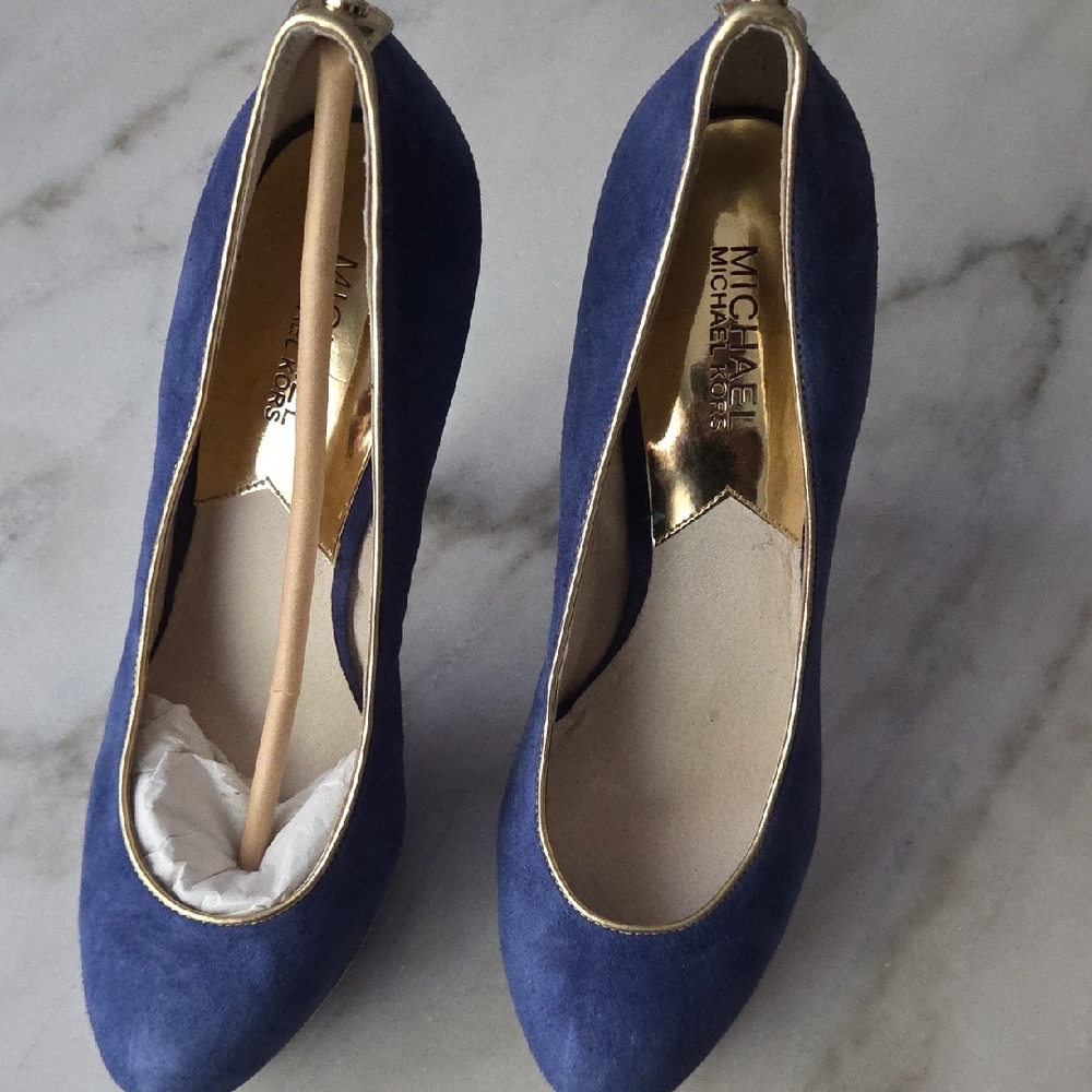 Michael Kors Blue and Gold Heels